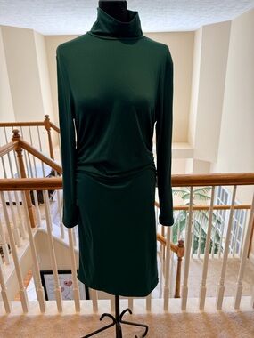 Classic Forest Green Turtleneck Long-Sleeve Dress